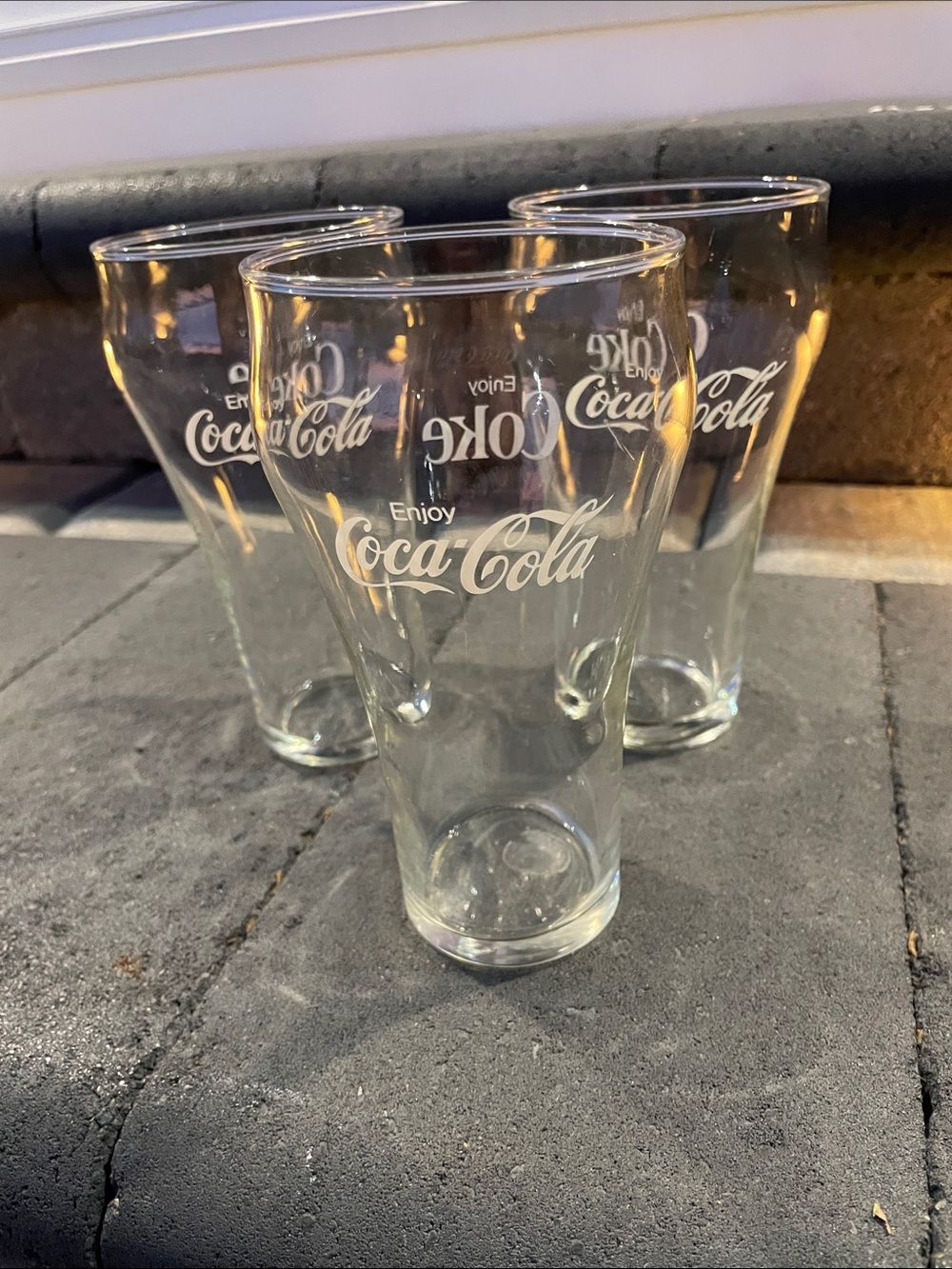 Like New Coca Cola Clear Branded Drinking Glasses - Two Sided - Set of 3